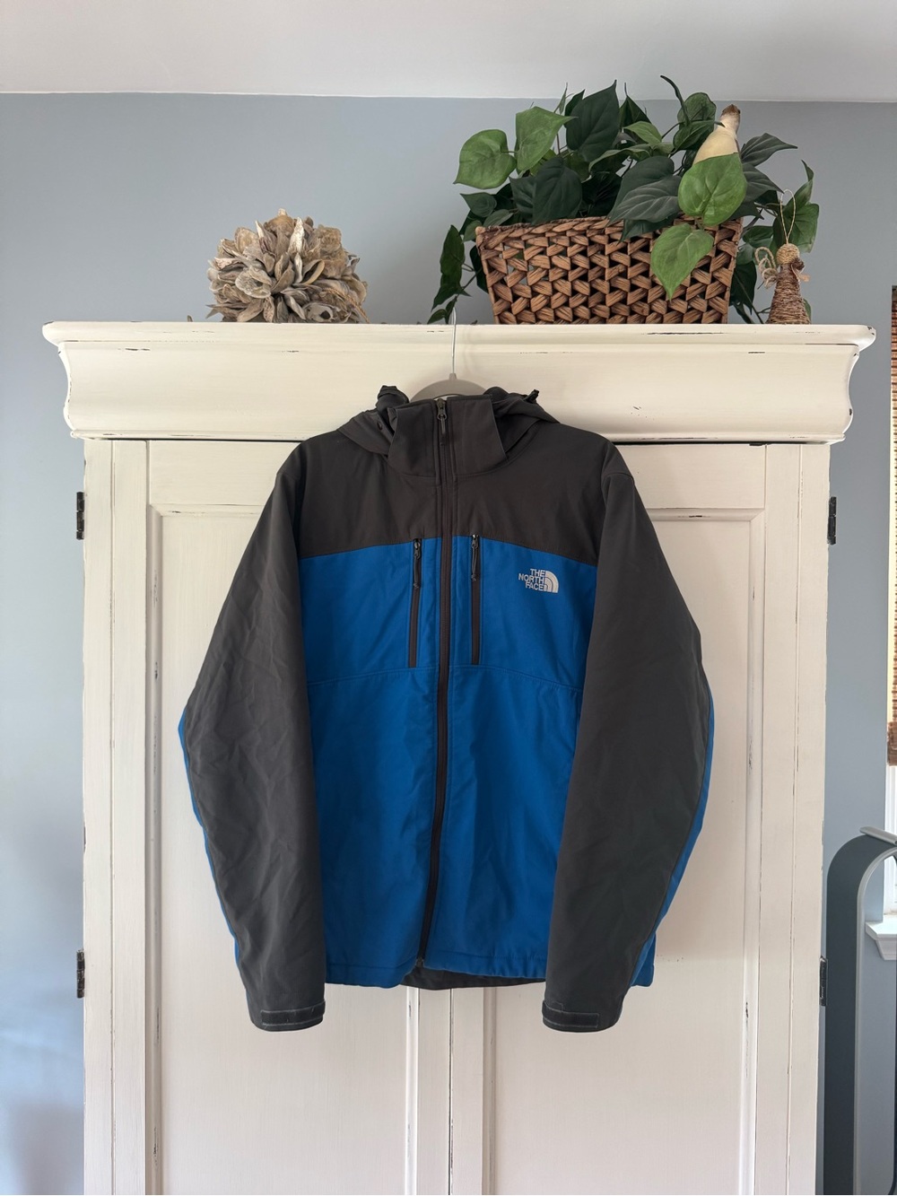 The North Face Men’s Blue and Charcoal Hooded Lightweight Jacket